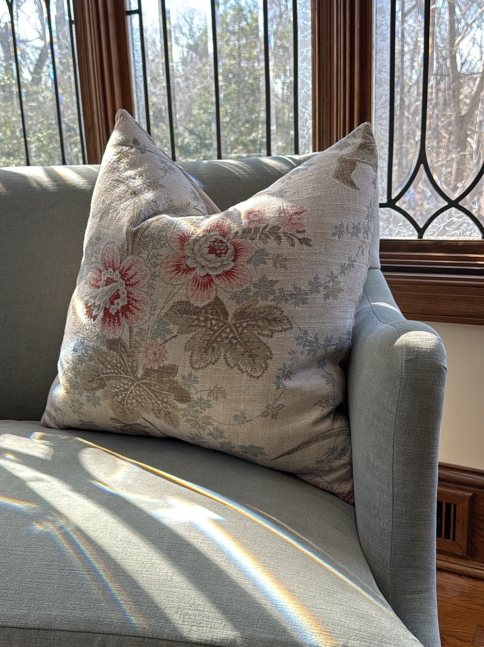 Custom Designer Floral Accent Throw Pillow in Cream and Blush